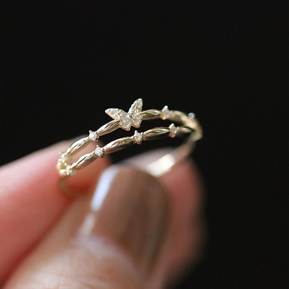 Dainty Butterfly Double Ring