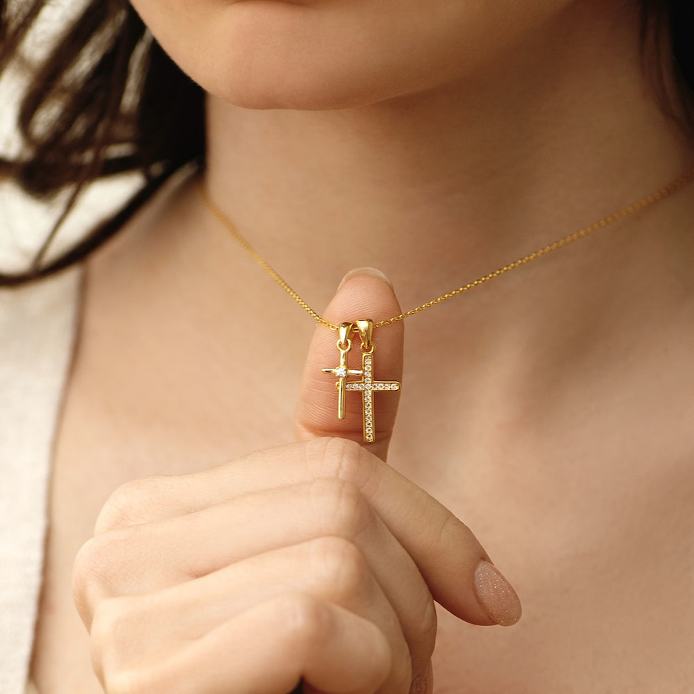 Dainty Double Cross Halskette – Gold / Silber
