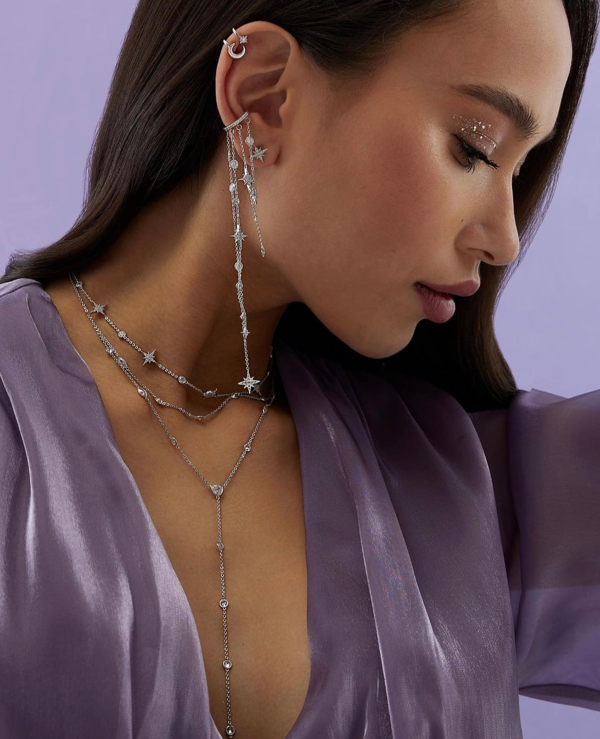 Starfall Crystal Chain Ear Cuff