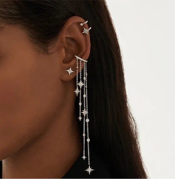 Starfall Crystal Chain Ear Cuff