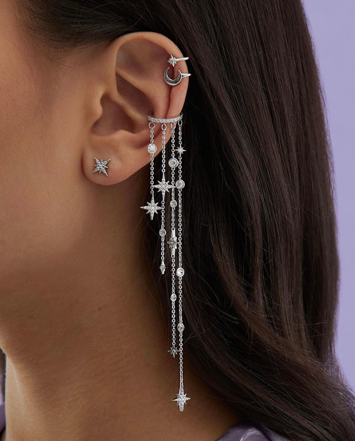 Starfall Crystal Chain Ear Cuff