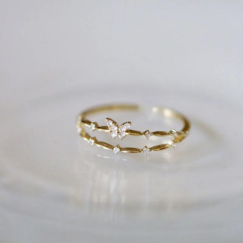 Dainty Butterfly Double Ring