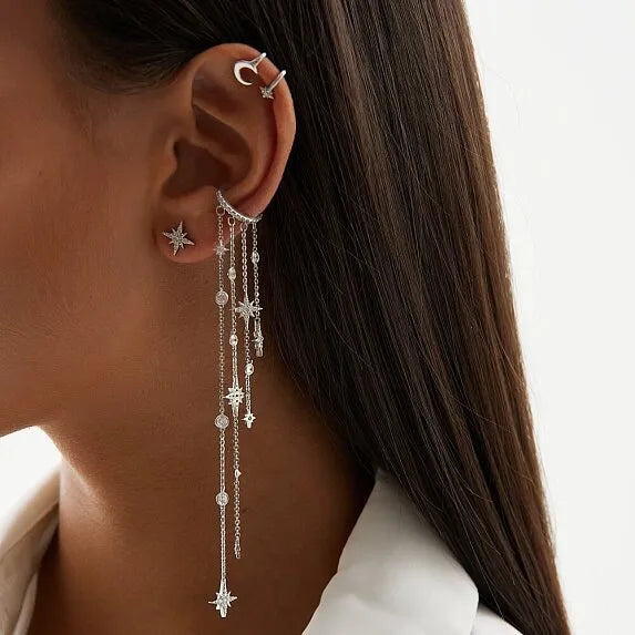 Starfall Crystal Chain Ear Cuff