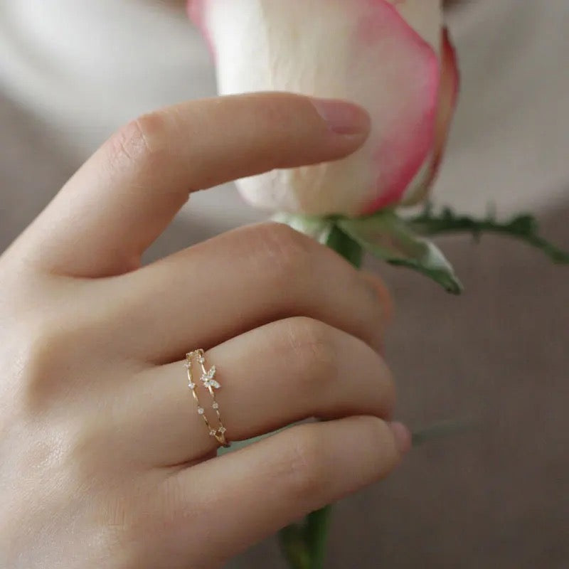 Dainty Butterfly Double Ring