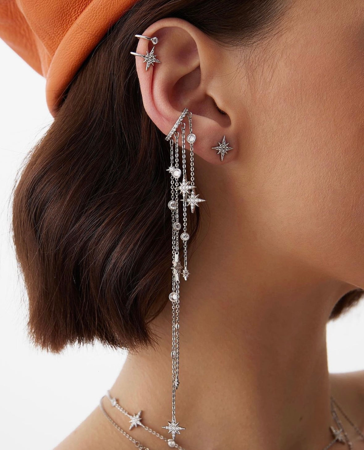 Starfall Crystal Chain Ear Cuff