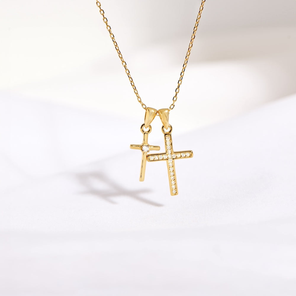 Dainty Double Cross Halskette – Gold / Silber