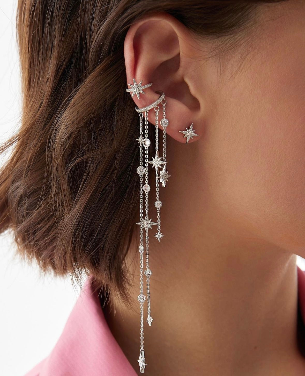 Starfall Crystal Chain Ear Cuff