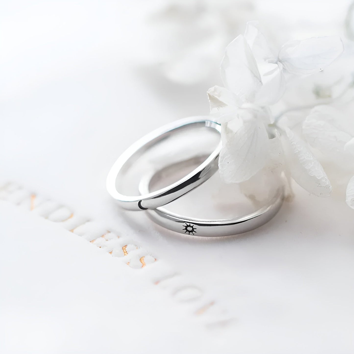 Bagues assorties Lune et Soleil – Ensemble de bagues de couple réglables