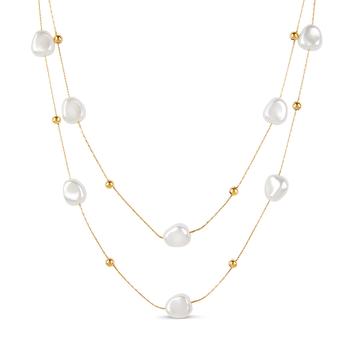 Abstract Pearl Layered Halskette Gold – Vorderansicht