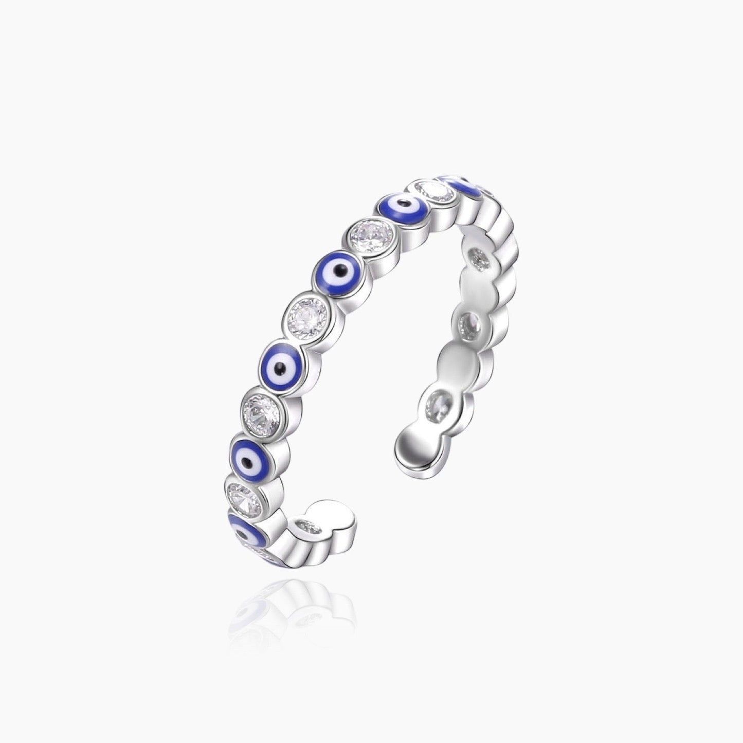 Adjustable evil eye ring with protective symbolism