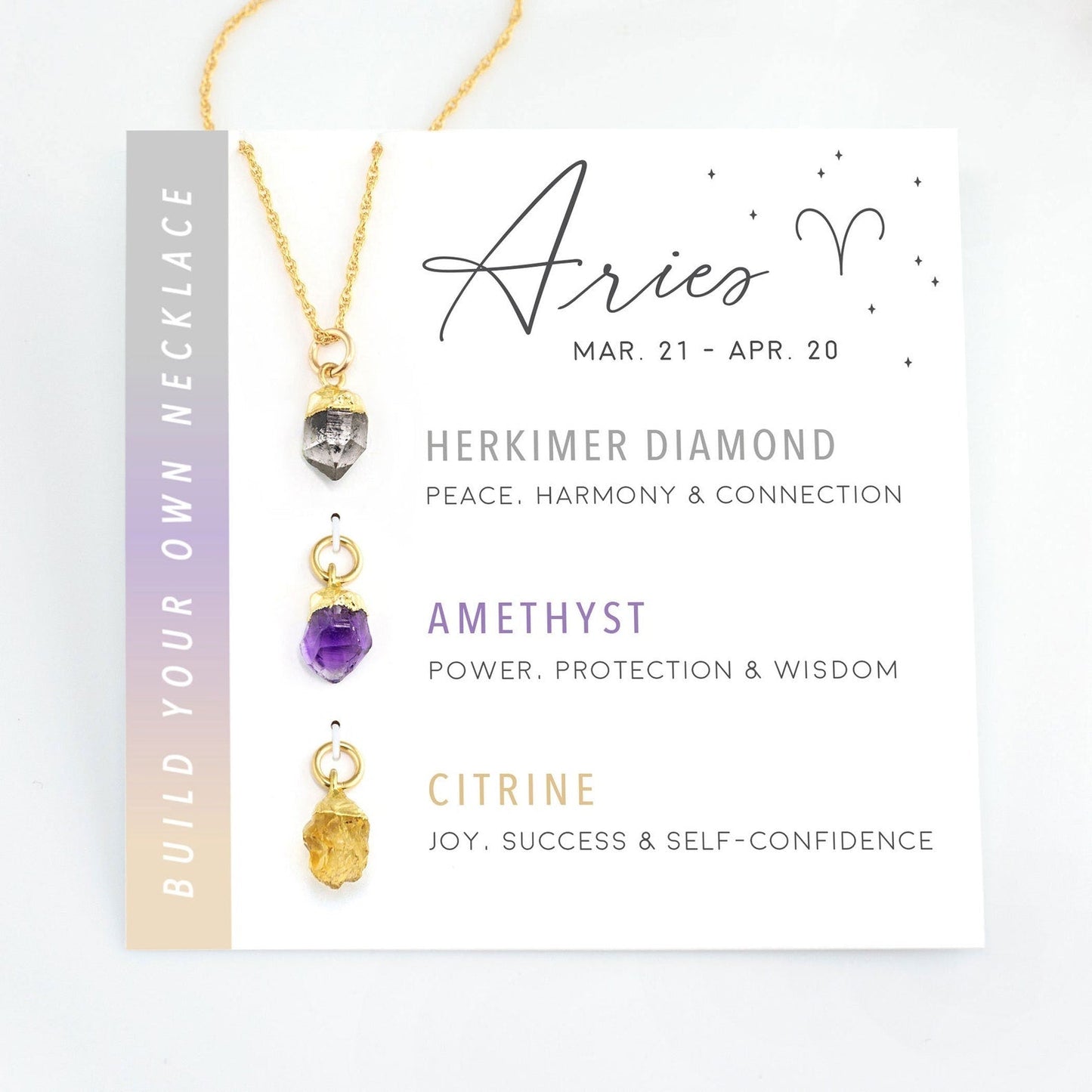 Raw gemstone charms on gold chain – zodiac birthstone necklace