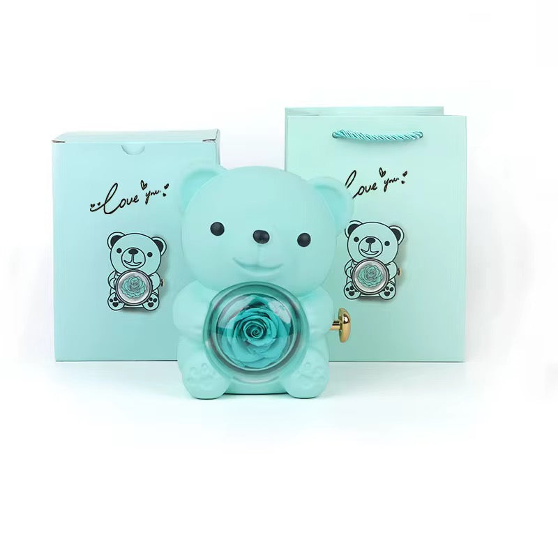 Ewiger Rosenbär mit individuell gravierter Halskette – Romantische Geschenkbox