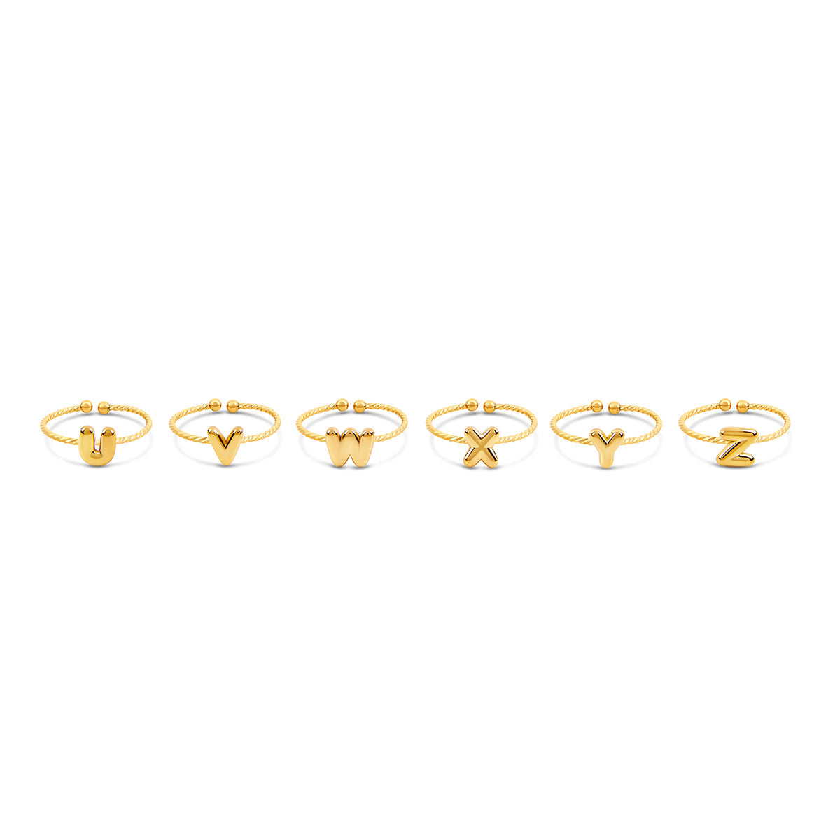 Nahaufnahme des Bubble Initial Kordelkette Rings Gold