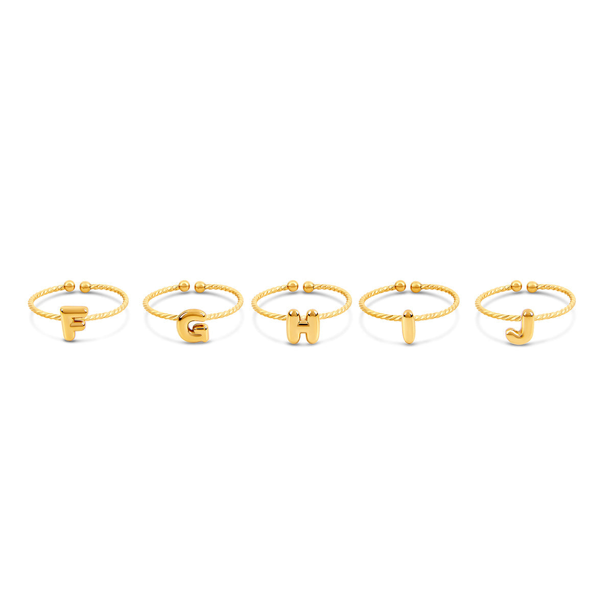 Detailaufnahme des Bubble Initial Kordelkette Rings Gold