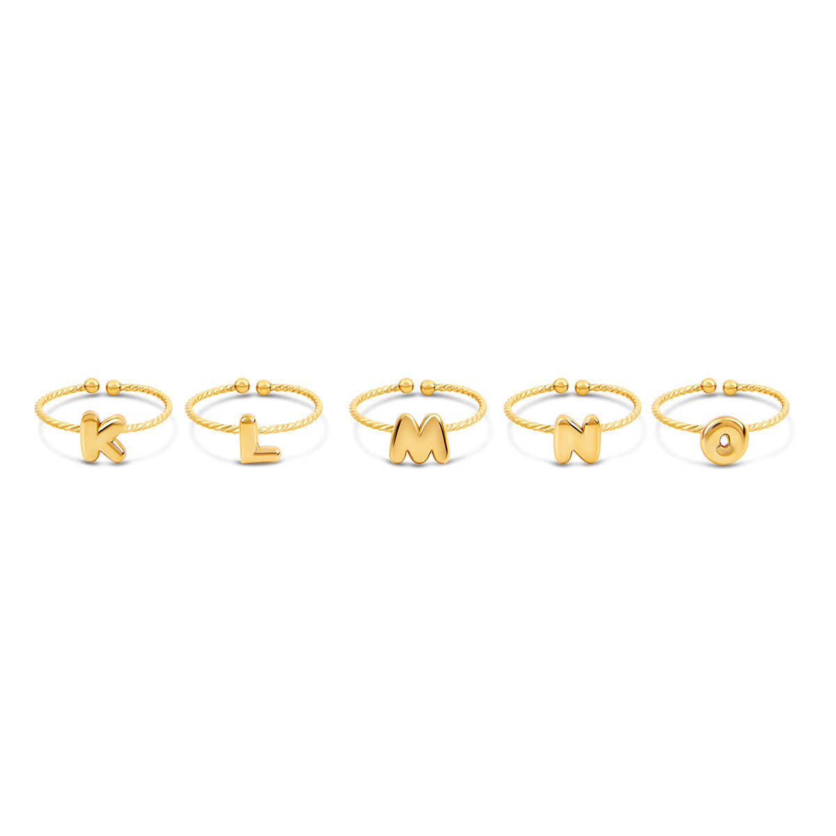 Bubble Initial Kordelkette Ring Gold am Finger getragen