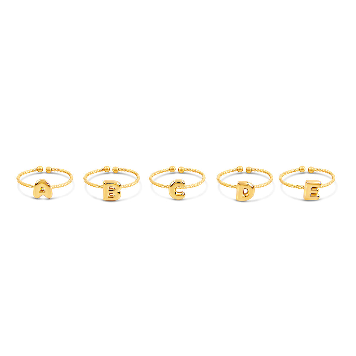 Seitliche Ansicht des Bubble Initial Kordelkette Rings Gold
