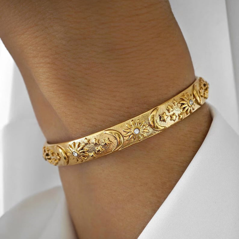 Celestial sun and moon bracelet in gift box