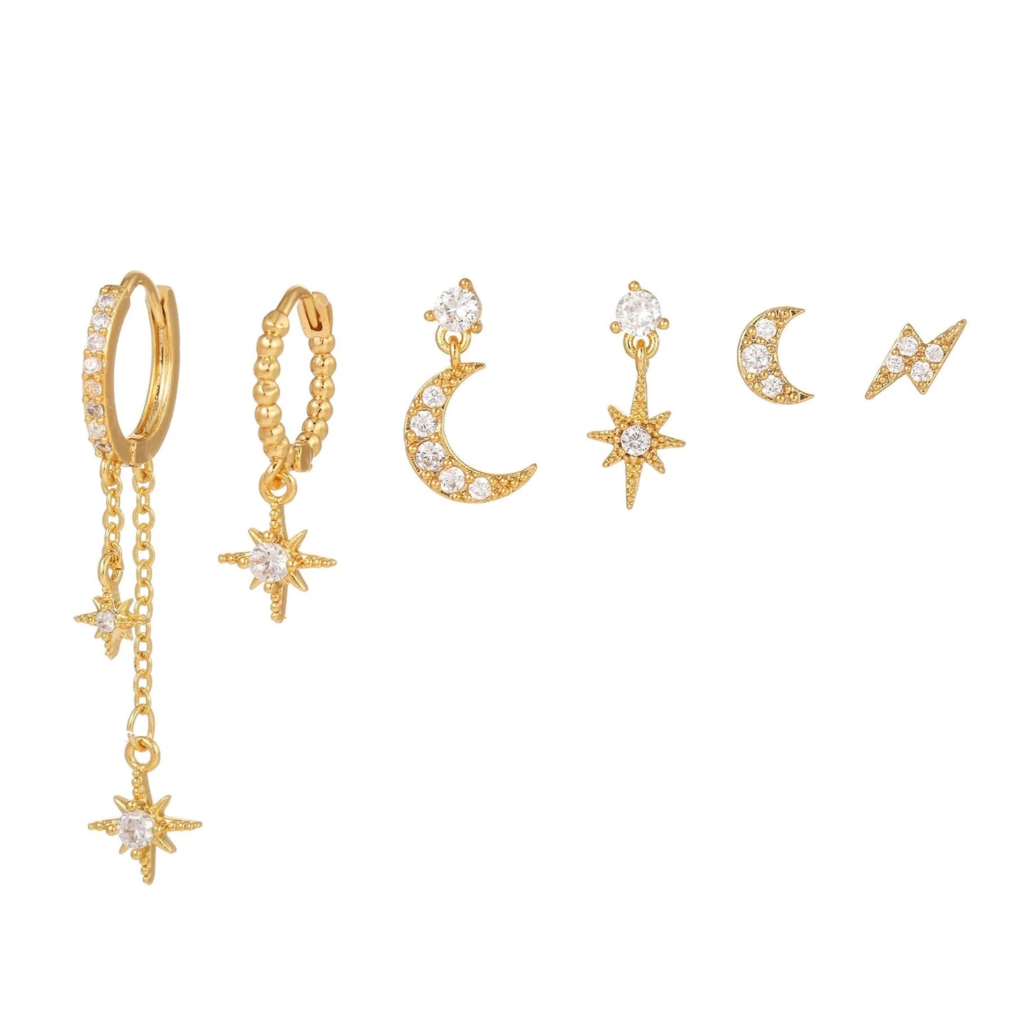 Celestial gold earrings styled with cosmic fashion