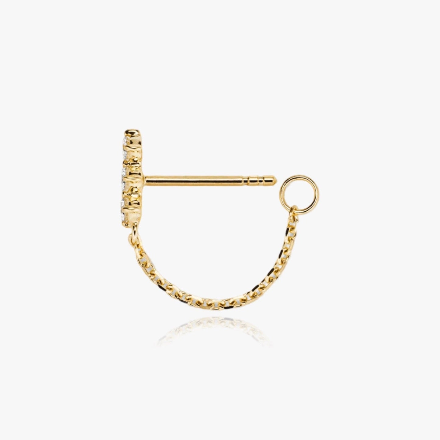 Close-up of Transformer earring showing crystals and chain