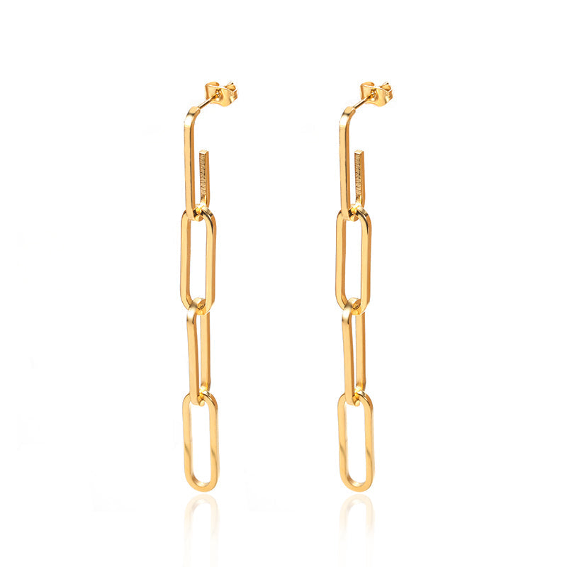 Clip Chain Hängeohrringe Gold – Vorderansicht