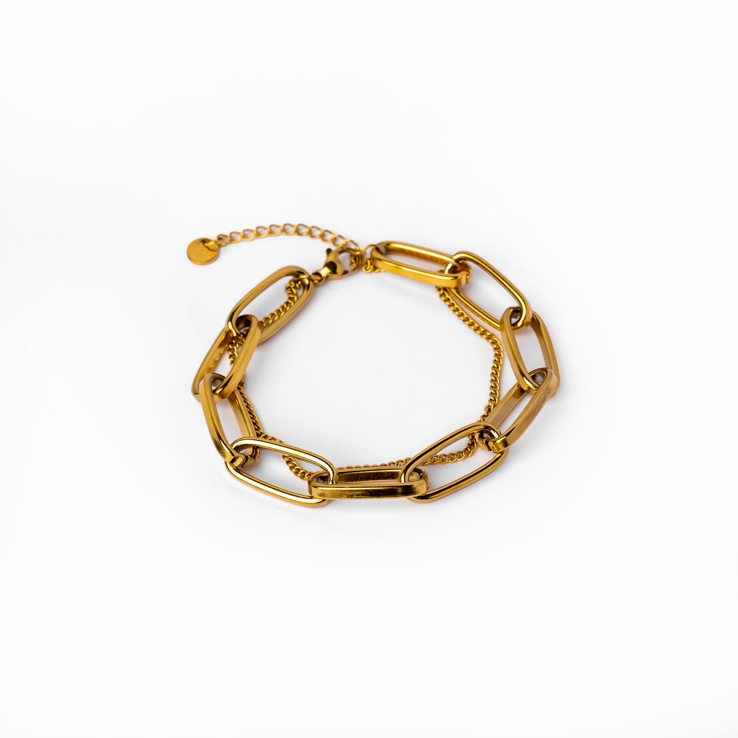 Clip Figaro Doppelkettenarmband Gold – Vorderansicht