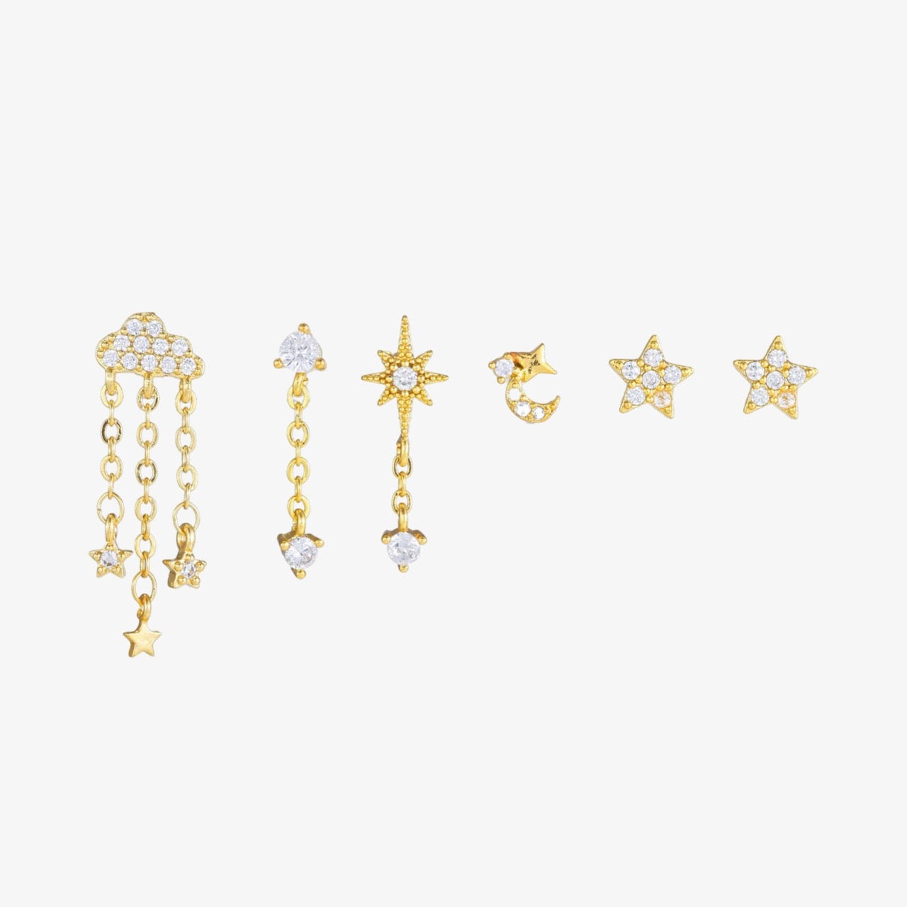 Set of 6 Cloud Love earrings with stars and clouds design
