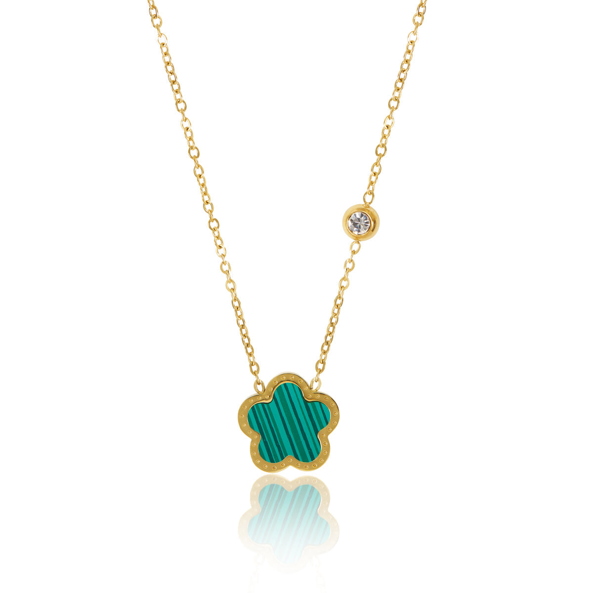 Clover Anhänger Halskette Gold Grün – Vorderansicht