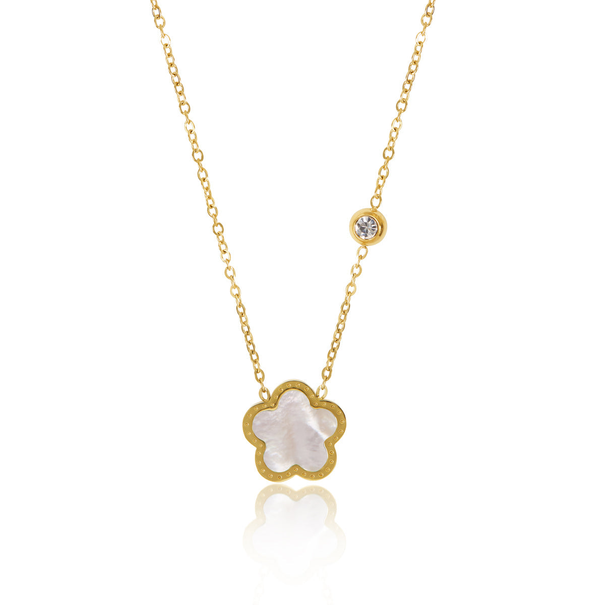 Clover Anhänger Halskette Gold Weiß – Vorderansicht