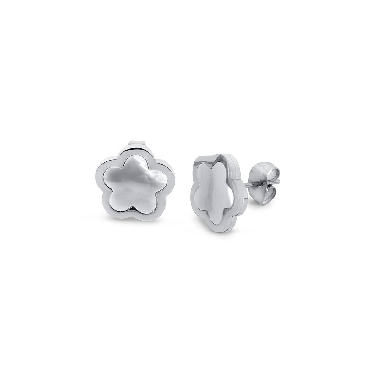 Clover Shell Ohrstecker Silber Weiß – Vorderansicht