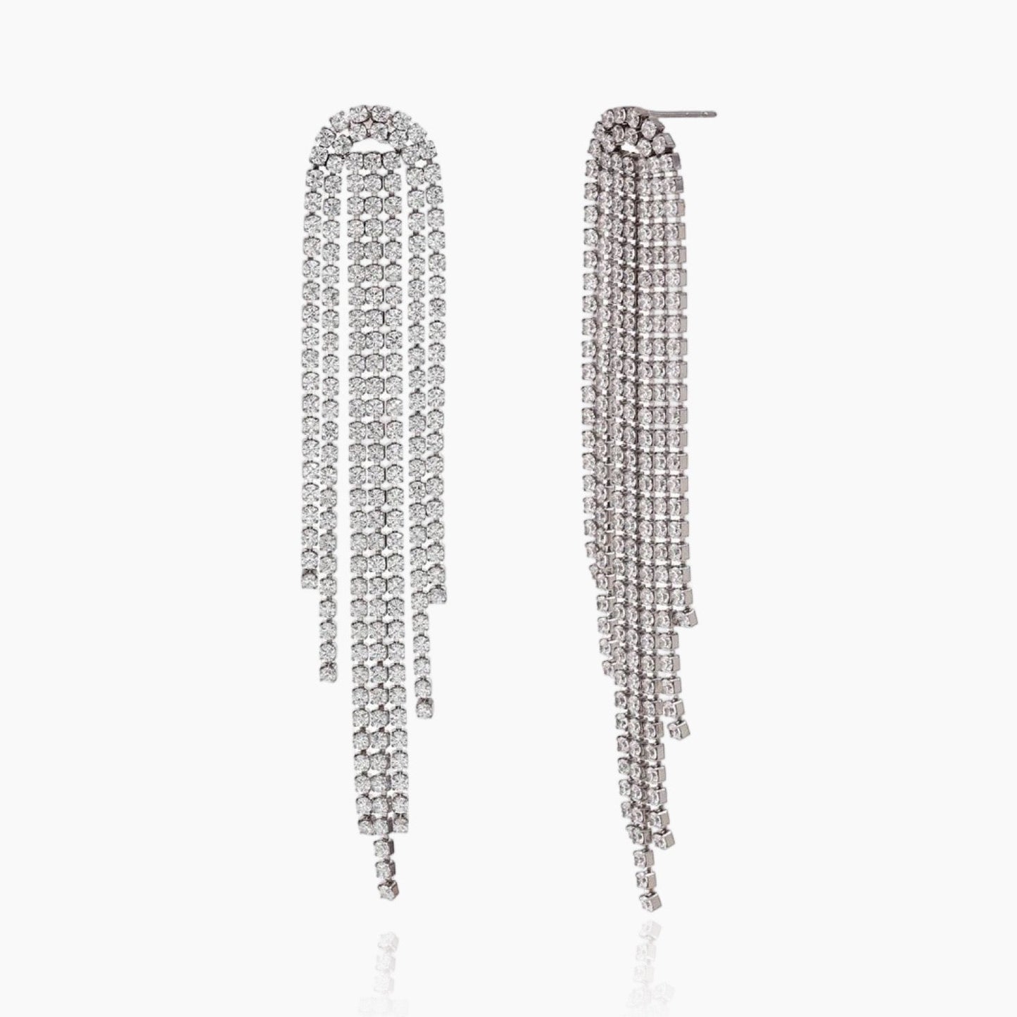 Gold and silver crystal tassel earrings side by side