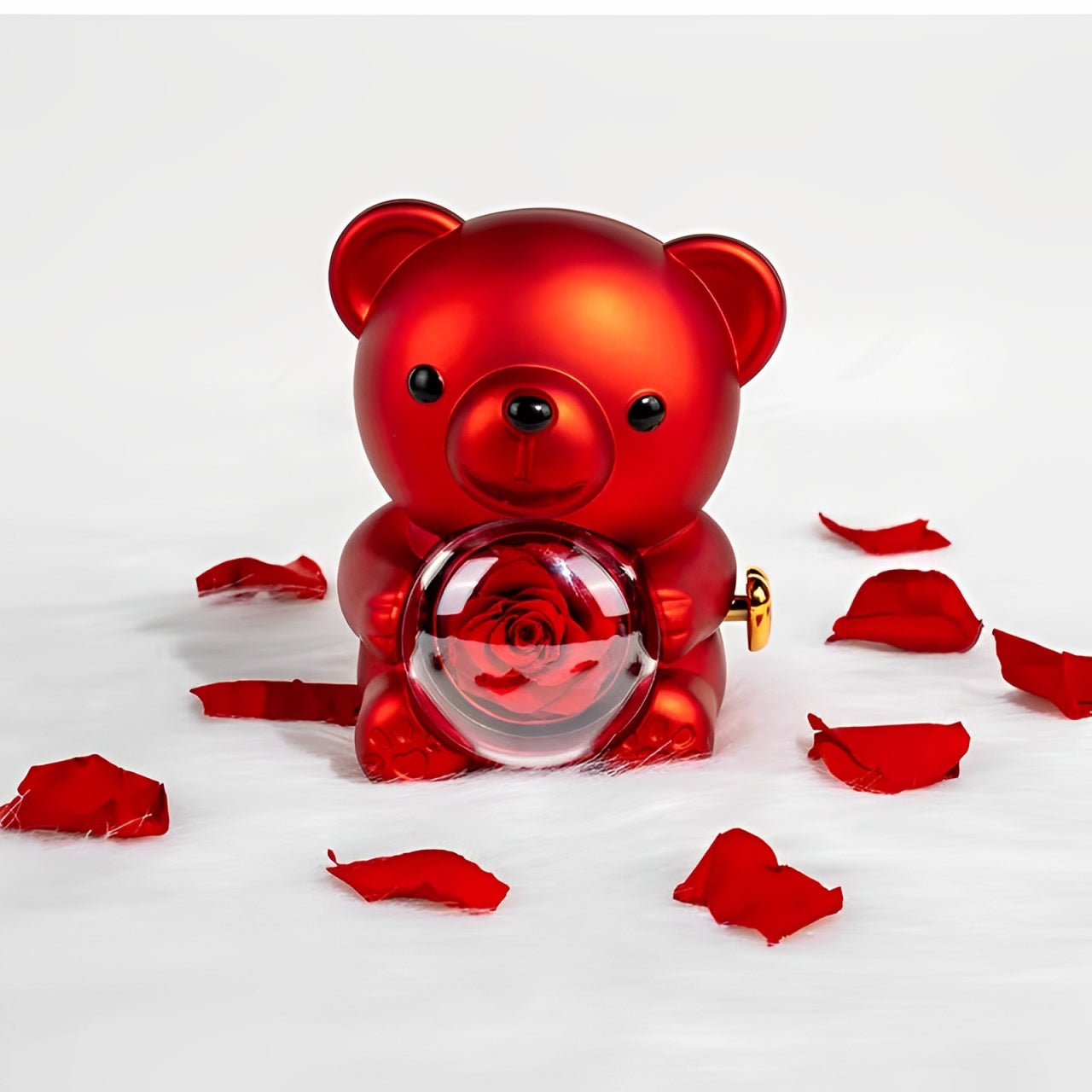 Box with engraved necklace revealed from bear base