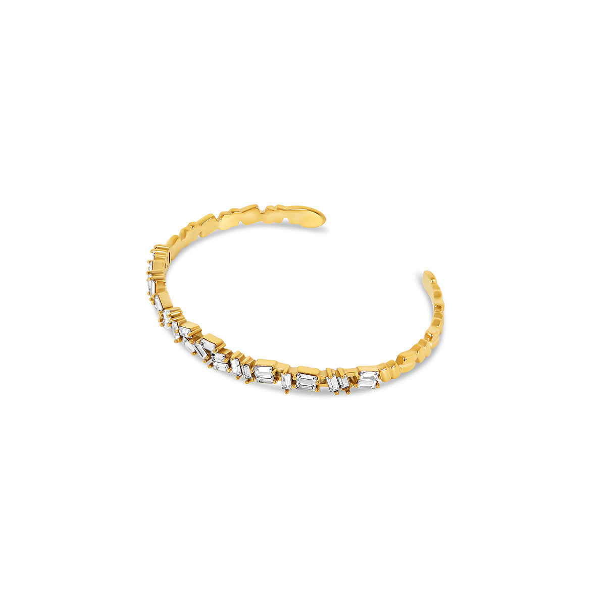 Stein CZ Baguette-Schliff Armreif Gold – Vorderansicht