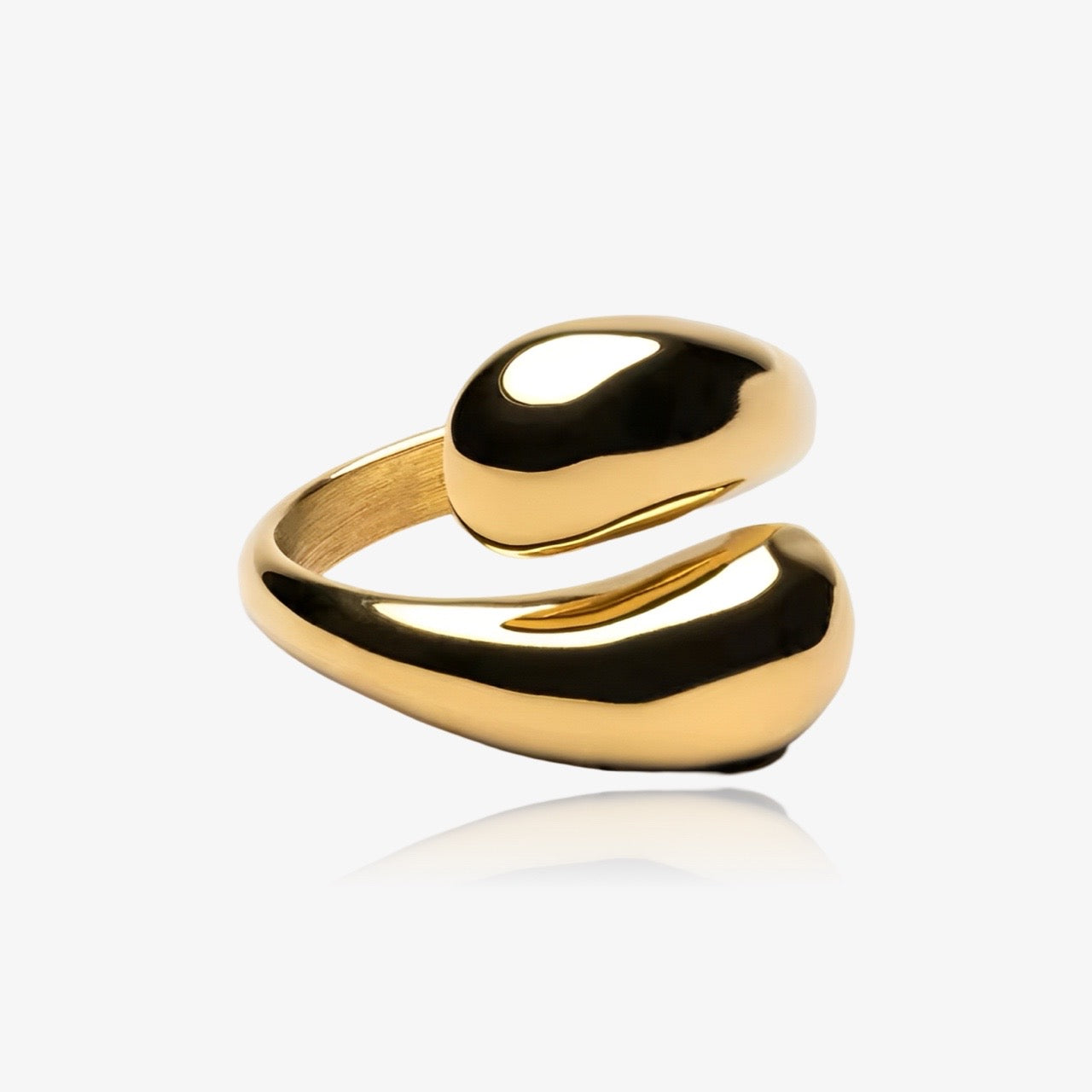 Double twist gold organic shape ring – front view