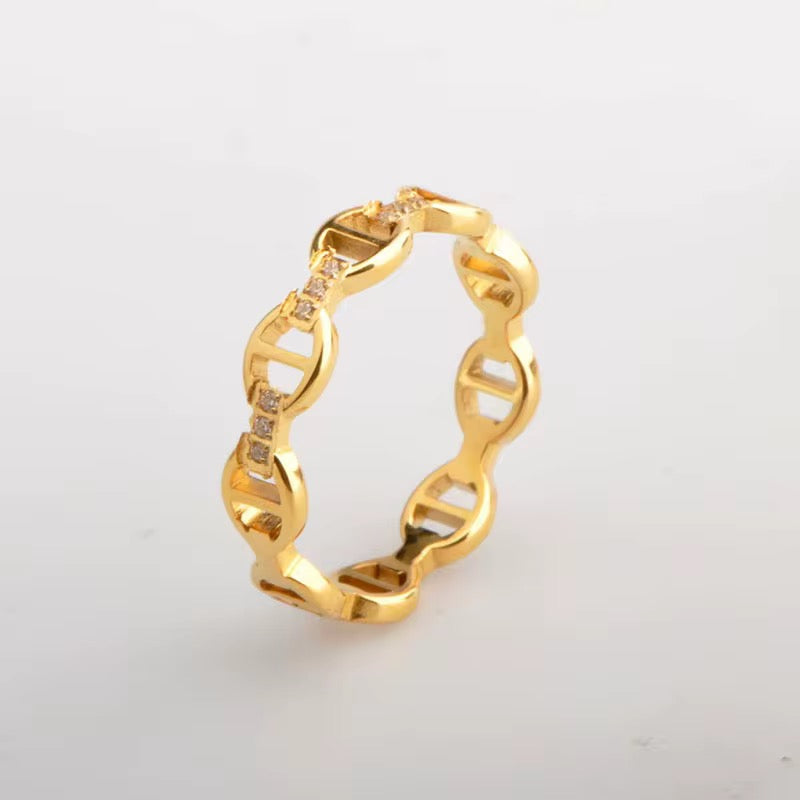 Lifestyle photo of elevated ring with CZ stones