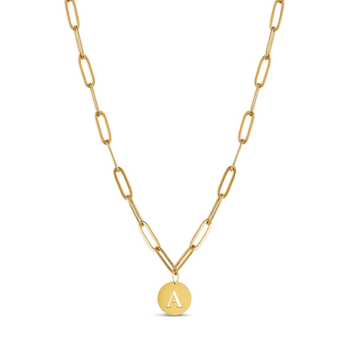 Engraved Clip Chain Initial Halskette Gold – Vorderansicht