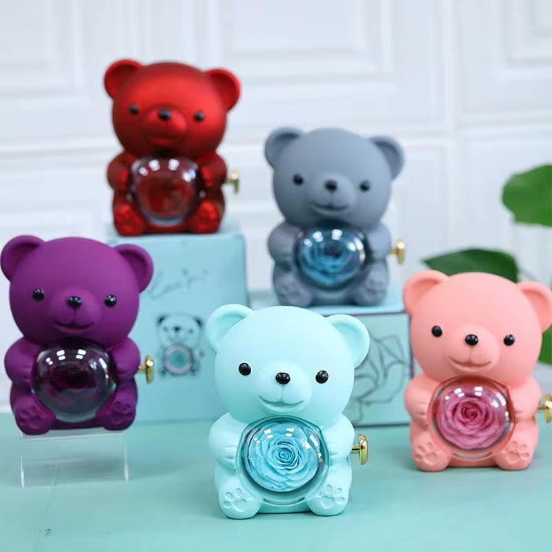 Ewiger Rosenbär mit individuell gravierter Halskette – Romantische Geschenkbox