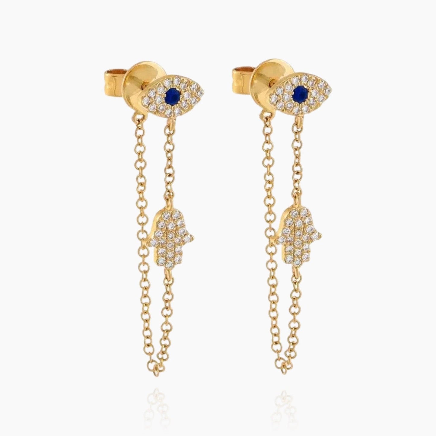 Evil eye dangle chain earrings in 18K gold plating