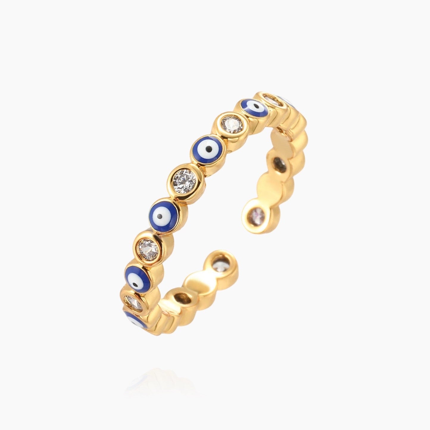 Evil eye ring in 18K gold or silver with CZ crystals