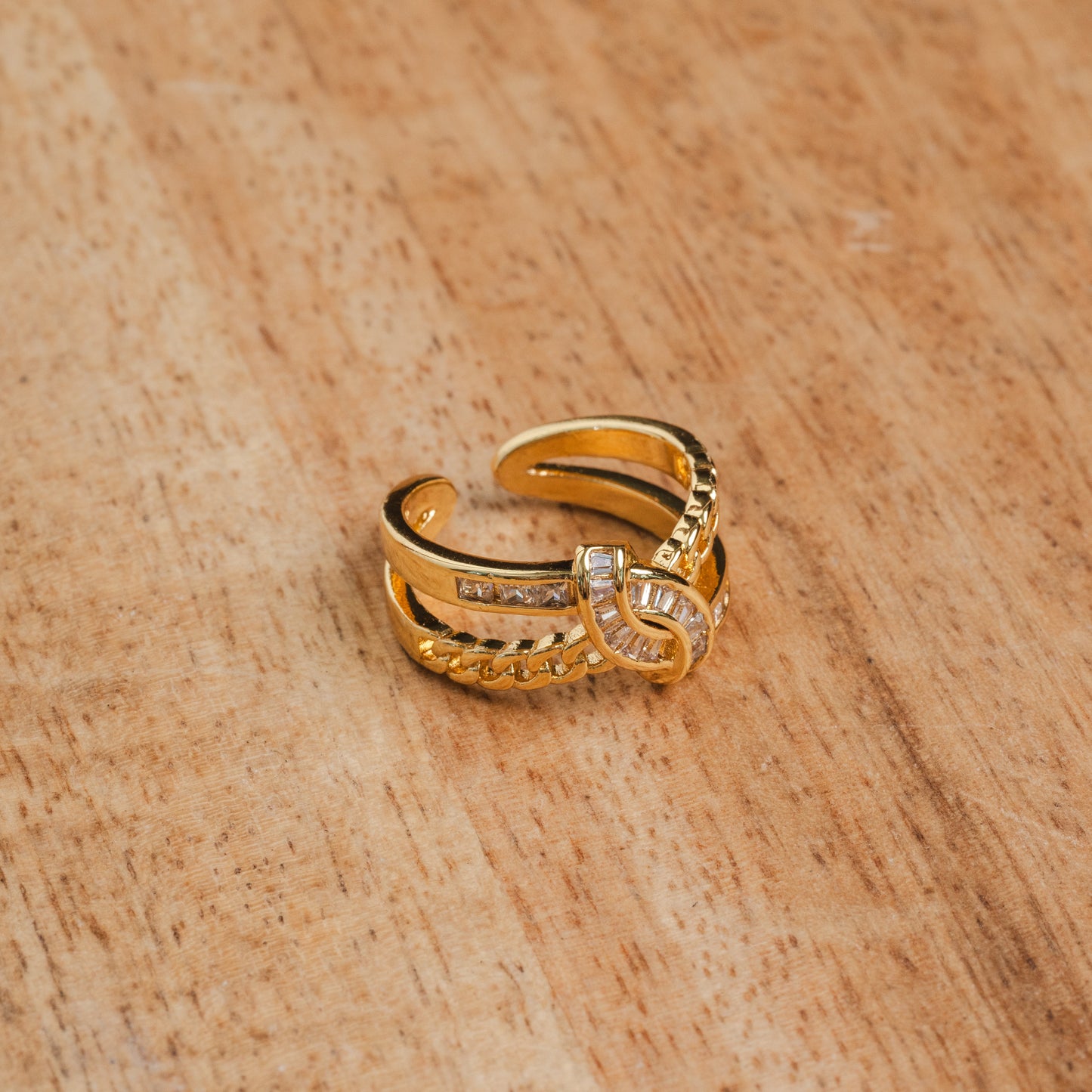 Geflochtener Doppellagiger Steinring – Gold (Verstellbar)