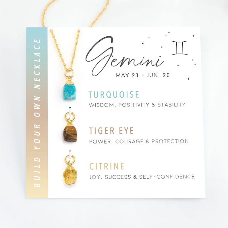 Raw gemstone charms on gold chain – zodiac birthstone necklace