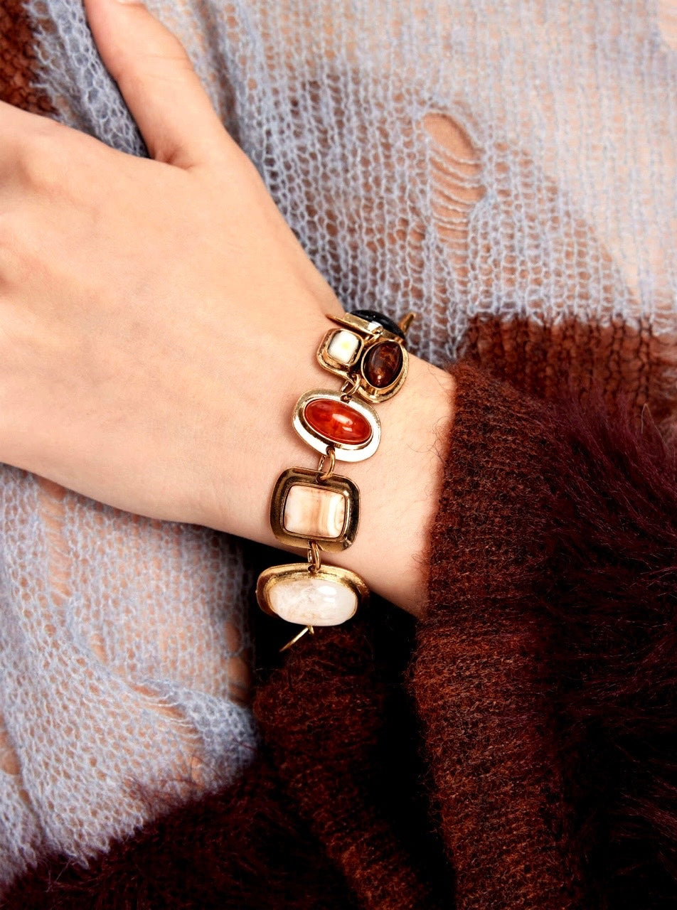 Gemstone bracelet in vintage gold boho style