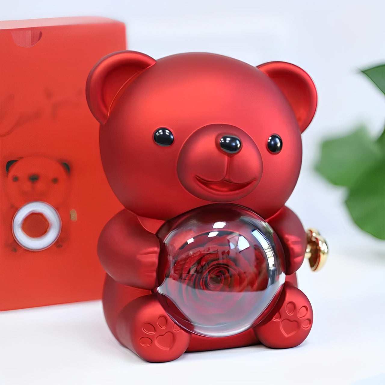 Ewiger Rosenbär mit individuell gravierter Halskette – Romantische Geschenkbox