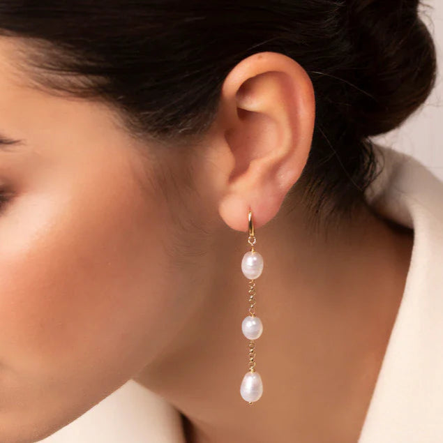 Gina pearl earrings worn on model – elegant bridal look
