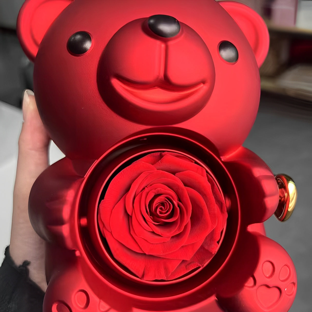 Ewiger Rosenbär mit individuell gravierter Halskette – Romantische Geschenkbox