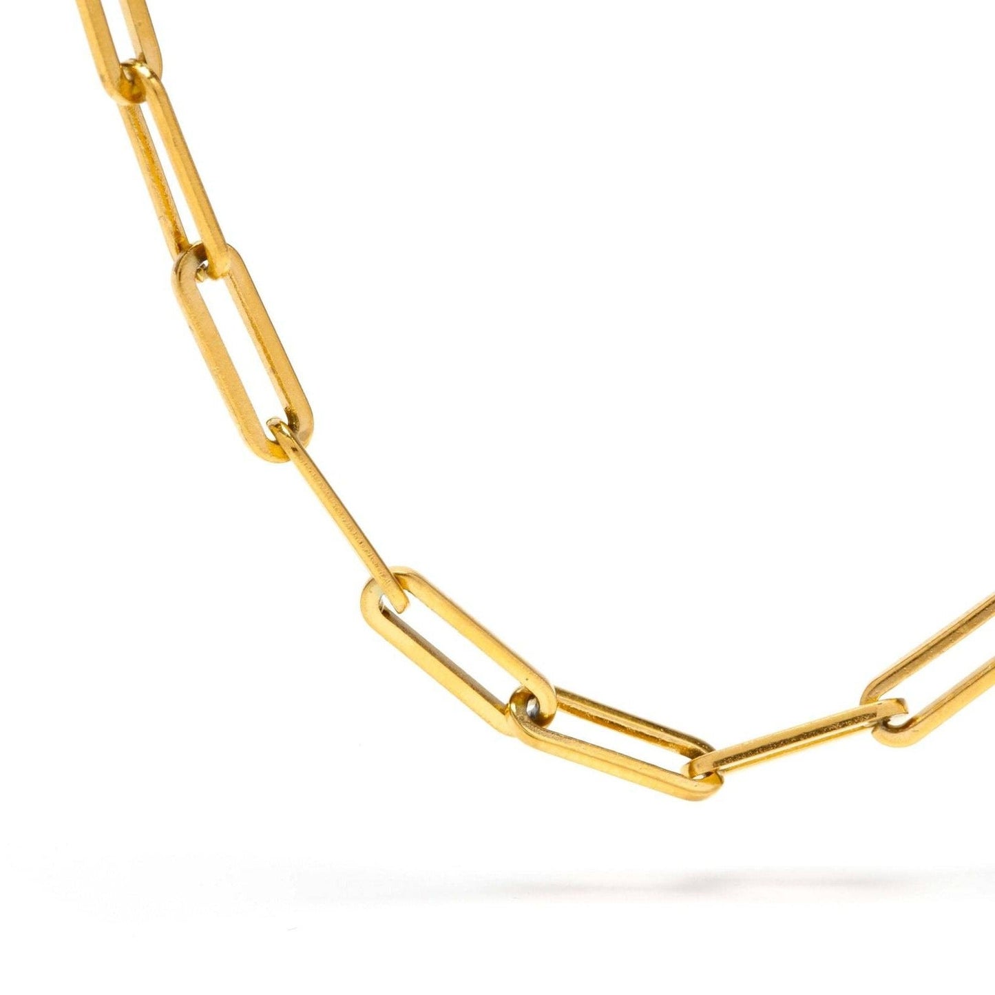 Close-up detail of gold paperclip chain link