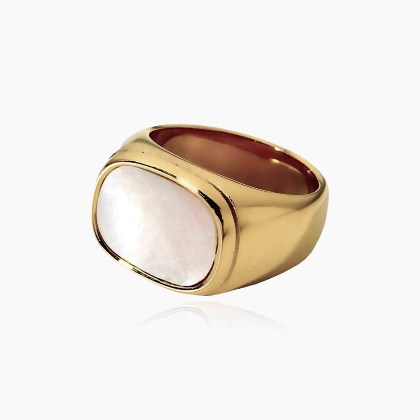 Gold ring with white opal gemstone – front view