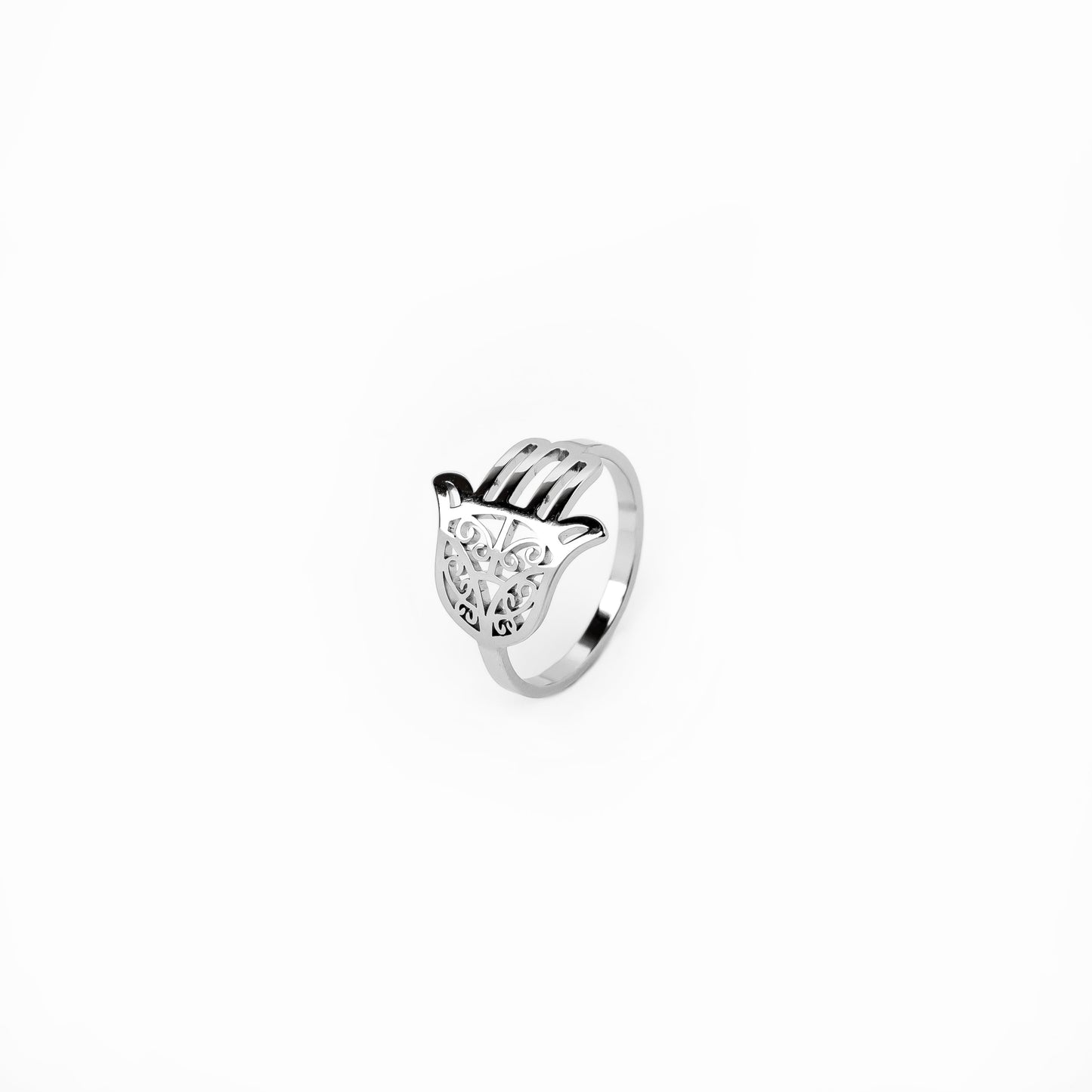 Hamsa Hand Ring Silber – Vorderansicht