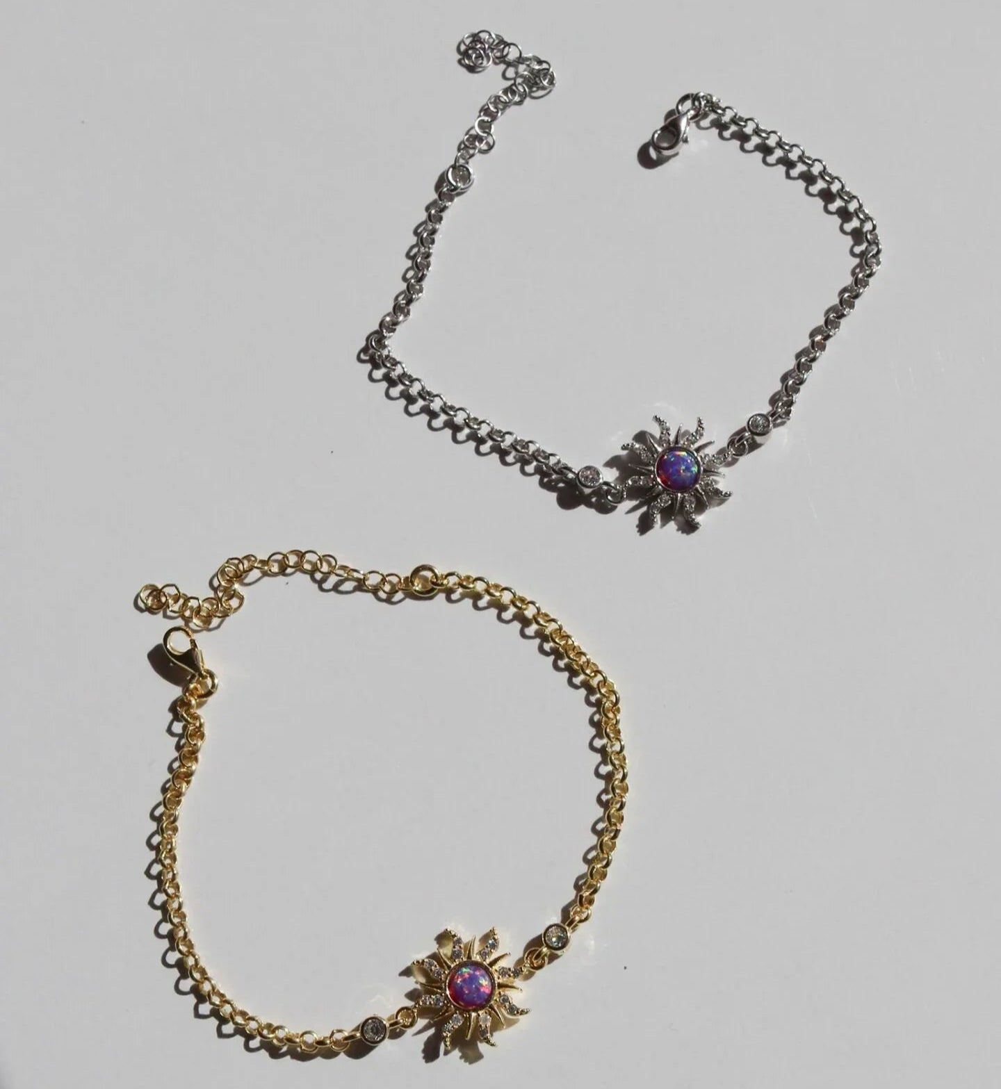 Close-up of handmade opal bracelet with sterling silver finish