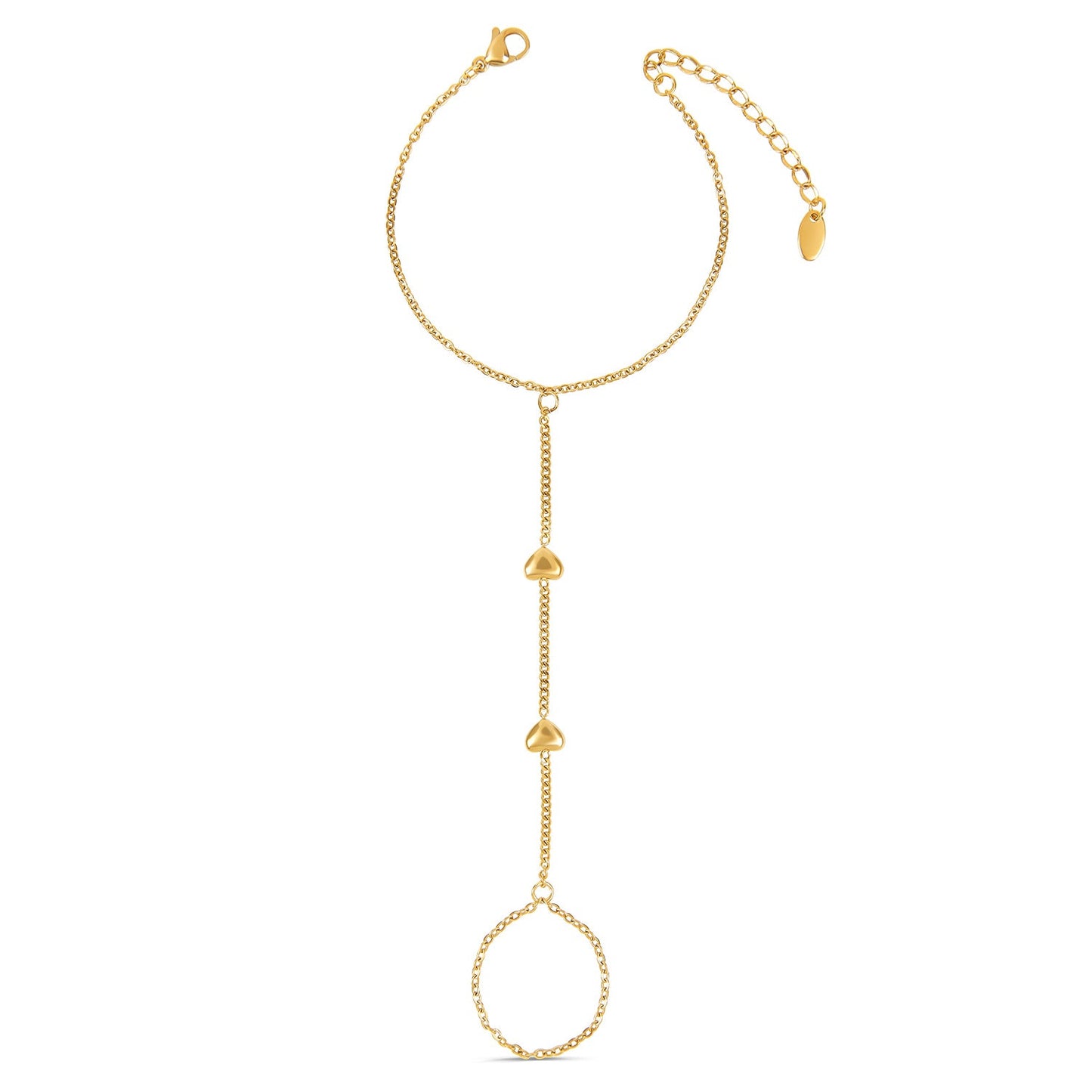 Seitliche Ansicht der vergoldeten Hearts Hand Chain