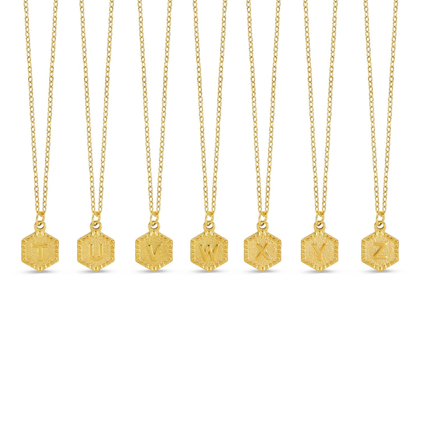 Nahaufnahme der Hex Initial Halskette Gold